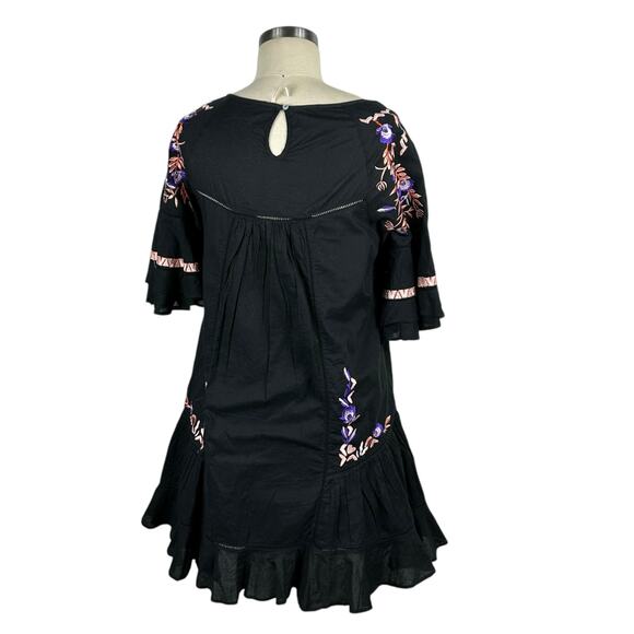 FREE PEOPLE Pavlo Babydoll Dress Black Mini Embroidered Boho Women's Size Small - Picture 3 of 7